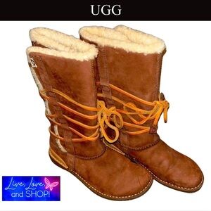 UGG Australia Catalina Brown Leather Lace Up Boots, GUC